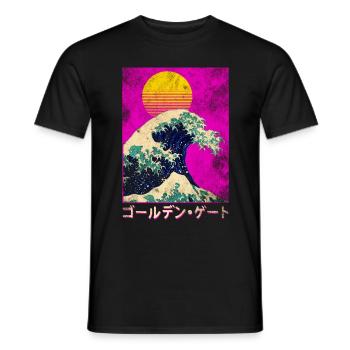 Big wave in Japan in vaporwave style - Men's T-Shirt - black - Front - AI Model Male 178 light (178cm)