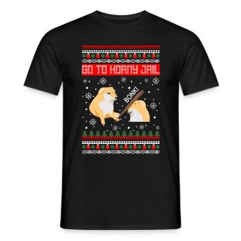Go To Horny Jail Bonk Ugly Christmas Sweater - Men's T-Shirt - black - Front - AI Model Male 178 light (178cm)