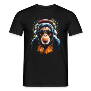 Tiermotiv- T-Shirt- Design- Affe mit Kopfhörern - Männer T-Shirt - Schwarz - Vorne - AI Model Male 178 light (178cm)