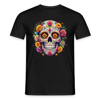 Halloween Schädel Mexiko Blumen La Catrina - Männer T-Shirt - Schwarz - Vorne - AI Model Male 178 light (178cm)