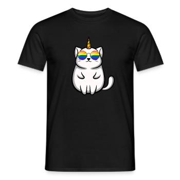 LGBT Pride Regenbogen Katze Sonnenbrille Einhorn - Männer T-Shirt - Schwarz - Vorne - AI Model Male 178 light (178cm)