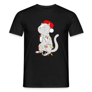 Schwarze Katze Bunte Lichter Katze Kätzchen - Männer T-Shirt - Schwarz - Vorne - AI Model Male 178 light (178cm)