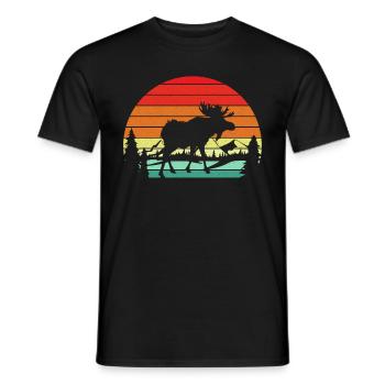 Elch Elch Vintage Retro Sonnenuntergang - Männer T-Shirt - Schwarz - Vorne - AI Model Male 178 light (178cm)