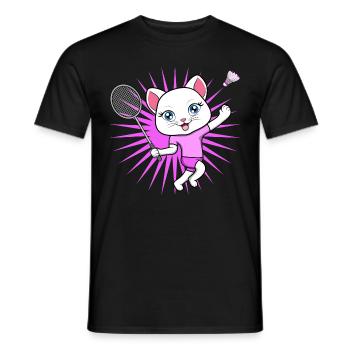 Cute Cat Badminton Player Ironic Hobby Sports - Men's T-Shirt - black - Front - AI Model Male 178 light (178cm)