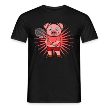 Cute Pig Badminton Player Ironic Hobby Sports - Men's T-Shirt - black - Front - AI Model Male 178 light (178cm)