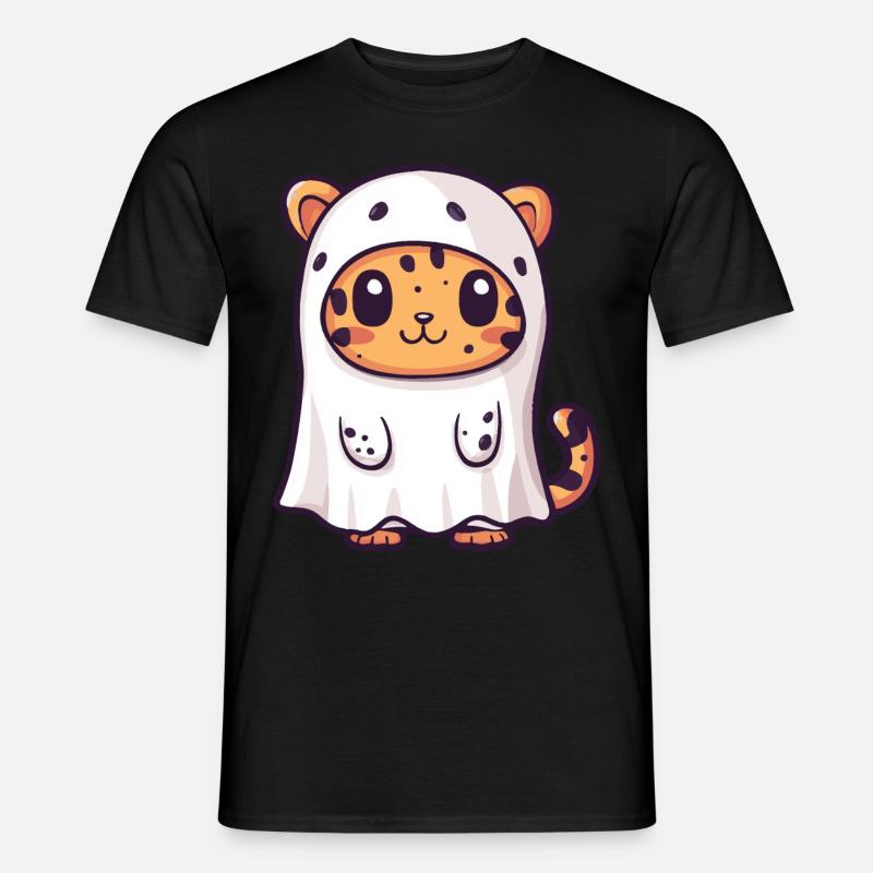 Leopard Halloween Comic Ghost - Men's T-Shirt - black