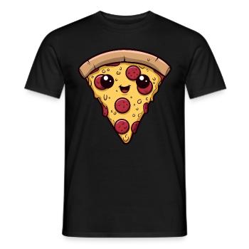 Pizza Kawaii Tranche Gourmand - T-shirt homme - noir - Devant - AI Model Male 178 light (178cm)