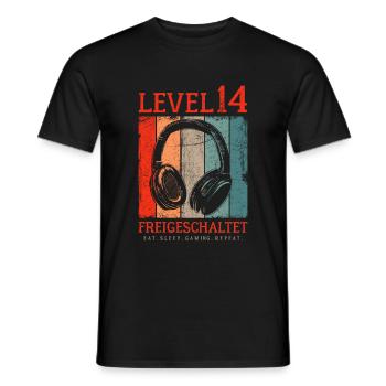 LEVEL 14 FREIGESCHALTET 14. GEBURTSTAG GAMER - Männer T-Shirt - Schwarz - Vorne - AI Model Male 178 light (178cm)