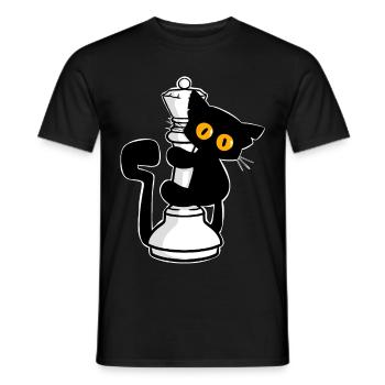 Chat noir mignon grimpant sur les dames contre les échecs - T-shirt homme - noir - Devant - AI Model Male 178 light (178cm)
