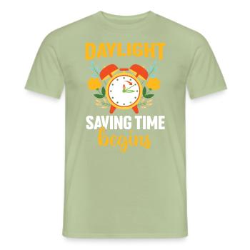 Début de l’heure d’été - T-shirt homme - vert sauge - Devant - AI Model Male 178 light (178cm)