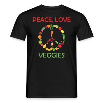 Vegan Gardening Quote Peace Love Veggies - Men's T-Shirt - black - Front - AI Model Male 178 light (178cm)