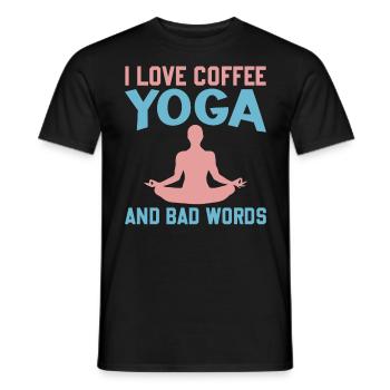 Yoga Saying - J’aime le café Yoga et les gros mots - T-shirt homme - noir - Devant - AI Model Male 178 light (178cm)