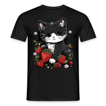 Cat Ragamuffin Fraise Cadeau - T-shirt homme - noir - Devant - AI Model Male 178 light (178cm)