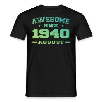 1940 August Year Birth Birthday August 1940 - Men's T-Shirt - black - Front - AI Model Male 178 light (178cm)