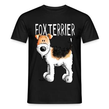Funny Fox Terrier - Dog - Dog - Cartoon - Gift - Men's T-Shirt - black - Front - AI Model Male 178 light (178cm)