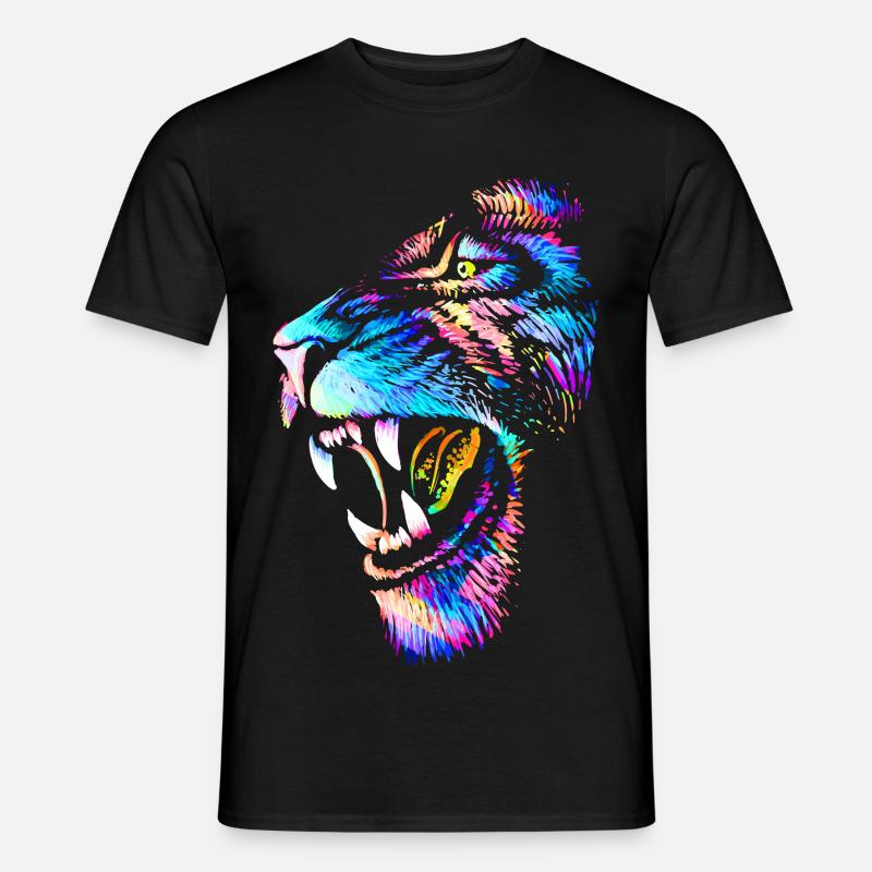 Löwe | Löwenkopf | Bunte Katze - Männer T-Shirt - Schwarz