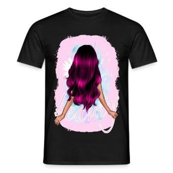Fille femme beauté longs cheveux roses avec fleur - T-shirt homme - noir - Devant - AI Model Male 178 light (178cm)