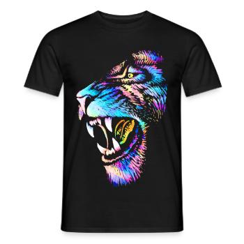 Lion - Tête de Lion - Chat Sauvage Coloré Tête de Chat - T-shirt homme - noir - Devant - AI Model Male 178 light (178cm)