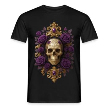 Gothic skull purple flowers skull rock - Men's T-Shirt - black - Front - AI Model Male 178 light (178cm)
