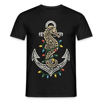 Maritime Christmas Anchor Seahorse & Light - Men's T-Shirt - black - Front - AI Model Male 178 light (178cm)