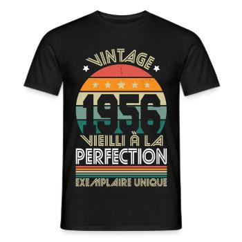1956 – Vintage – Unique example - Men's T-Shirt - black - Front - AI Model Male 178 light (178cm)