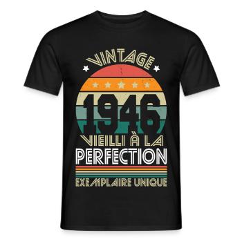 1946 – Vintage – Exemplaire unique - T-shirt homme - noir - Devant - AI Model Male 178 light (178cm)
