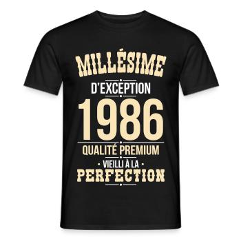 1986 – Außergewöhnlicher Jahrgang – Premiumqualität - Männer T-Shirt - Schwarz - Vorne - AI Model Male 178 light (178cm)