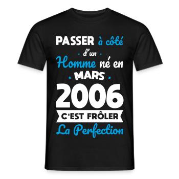 Anniversaire 20 ans - Né en Mars 2006 - T-shirt homme - noir - Devant - AI Model Male 178 light (178cm)