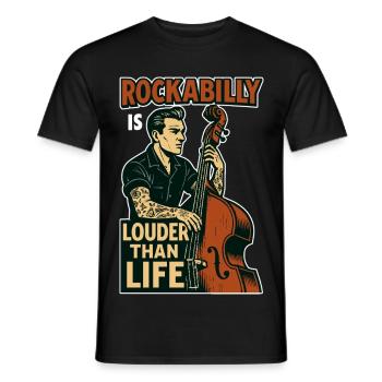 Rockabilly Kontrabass: 50s Musiker & Tattoo Art - Männer T-Shirt - Schwarz - Vorne - AI Model Male 178 light (178cm)