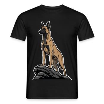 Belgischer Schäferhund Malinois auf Felsporträt - Männer T-Shirt - Schwarz - Vorne - AI Model Male 178 light (178cm)