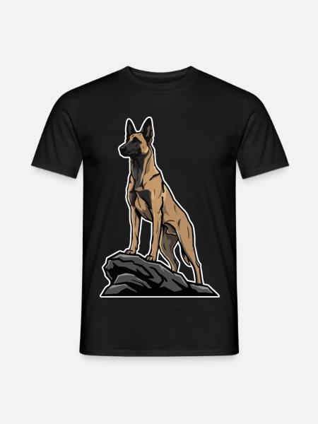Chien Malinois Berger Belge sur Rocher Portrait - T-shirt herr - svart