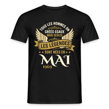 Anniversaire Mai 1969 - T-shirt homme - noir - Devant - AI Model Male 178 light (178cm)