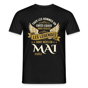 Anniversaire Mai 1982 - T-shirt homme - noir - Devant - AI Model Male 178 light (178cm)