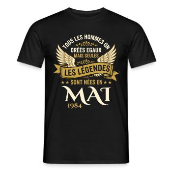 Anniversaire Mai 1984 - T-shirt homme - noir - Devant - AI Model Male 178 light (178cm)