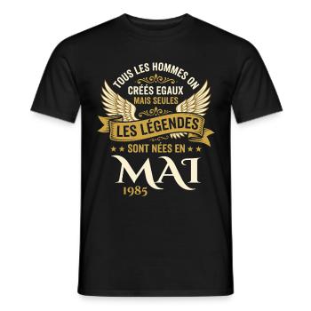 Anniversaire Mai 1985 - T-shirt homme - noir - Devant - AI Model Male 178 light (178cm)