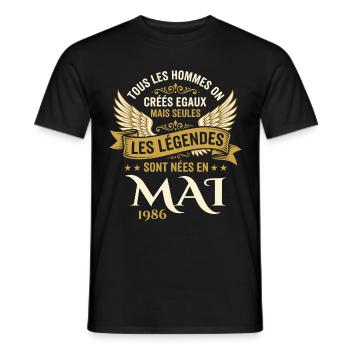 Anniversaire Mai 1986 - T-shirt homme - noir - Devant - AI Model Male 178 light (178cm)