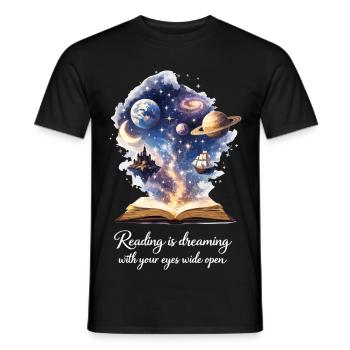 Lire, c’est rêver - Magic Book & Stars - T-shirt homme - noir - Devant - AI Model Male 178 light (178cm)