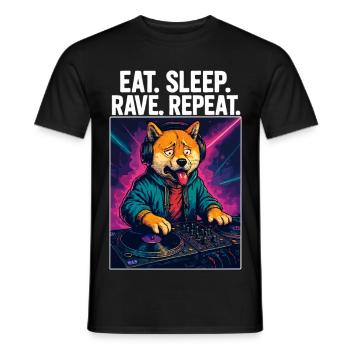 Shiba Inu DJ : Eat Sleep Rave rediffuse les streetwear - T-shirt homme - noir - Devant - AI Model Male 178 light (178cm)