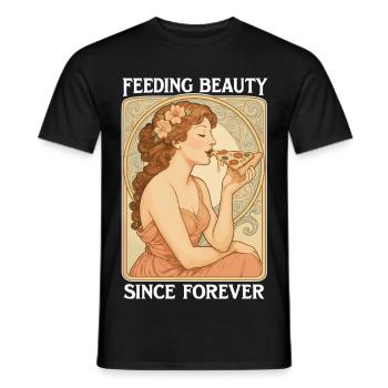 Art Nouveau Pizza Pin-Up - Feeding Beauty - Männer T-Shirt - Schwarz - Vorne - AI Model Male 178 light (178cm)