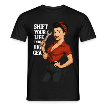 Pin-up Mécanique de voitures : Transforme ta vie - T-shirt homme - noir - Devant - AI Model Male 178 light (178cm)