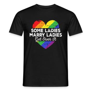 Wife marries wife wedding lesbian lesbian JGA - Men's T-Shirt - black - Front - AI Model Male 178 light (178cm)