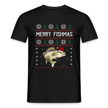 Merry Fishmas Anglershirt Zander Weihnachten - Männer T-Shirt - Schwarz - Vorne - AI Model Male 178 light (178cm)