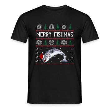 Merry Fishmas Anglershirt Lachs Weihnachten - Männer T-Shirt - Schwarz - Vorne - AI Model Male 178 light (178cm)