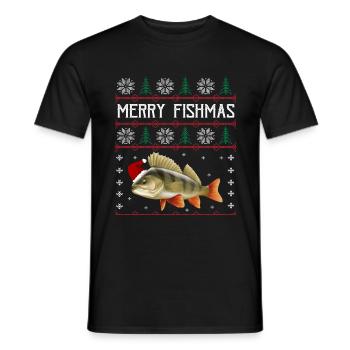 Merry Fishmas Anglershirt Rotbarsch Weihnachten - Männer T-Shirt - Schwarz - Vorne - AI Model Male 178 light (178cm)
