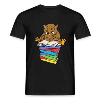 Sweet owl with books reading t-shirt - Men's T-Shirt - black - Front - AI Model Male 178 light (178cm)