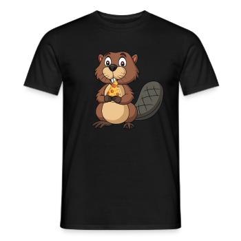 Drôle de castor avec pizza rongeur Pizza - T-shirt homme - noir - Devant - AI Model Male 178 light (178cm)