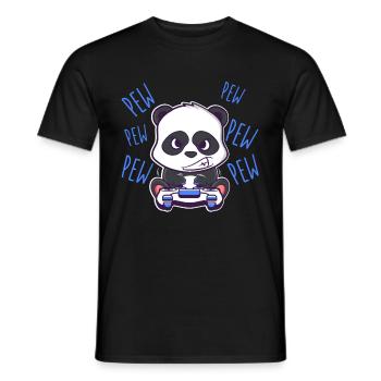 Pew Pew Pew Panda Black and White Gaming Kawaii - Men's T-Shirt - black - Front - AI Model Male 178 light (178cm)