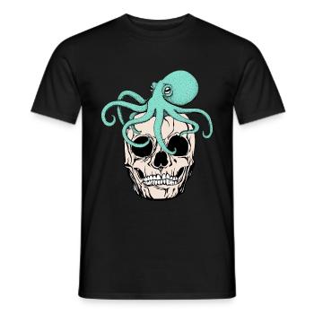 Octopus on skull funny cool Gothic - Men's T-Shirt - black - Front - AI Model Male 178 light (178cm)