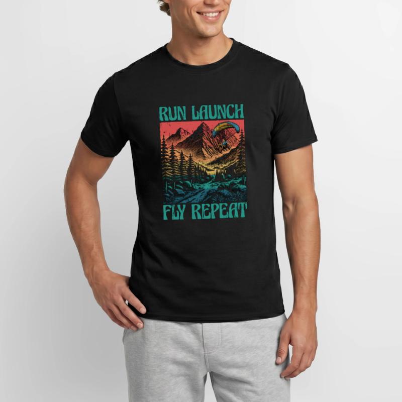 Paragliding Run Launch Fly Repeat Paramotoring Männer T-Shirt