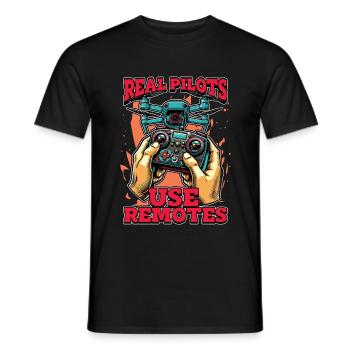 Drone Enthusiast Real Pilots Use Remotes Aviation - Men's T-Shirt - black - Front - AI Model Male 178 light (178cm)